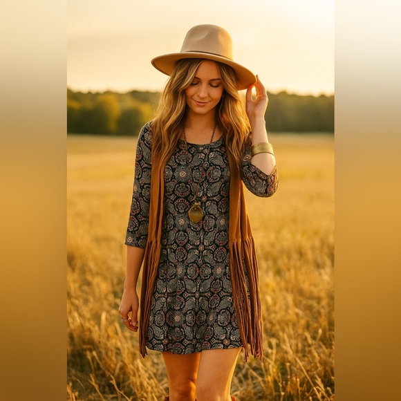 LILY MORGAN | Patterned 3/4 Long Sleeve Dress - Picture 1 of 8
